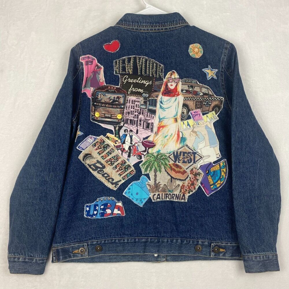 Jane Elissa Jean Jacket Womens Small Blue Denim Artistic Creations Unique Casual